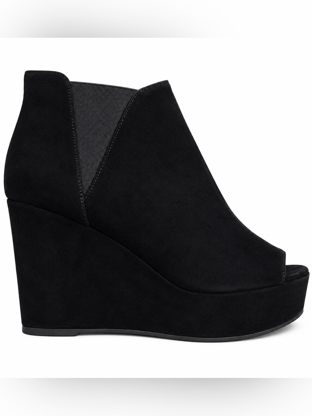 $385 Dee Keller Suede Open Toe Pull On Platform Wedges Black Size 37 Italy